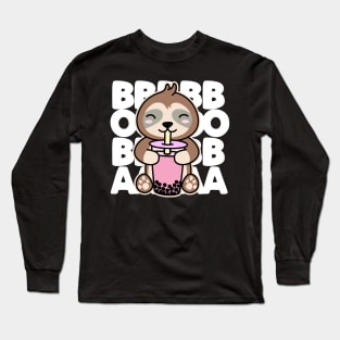 Sloth Drinking Boba Cute Kawaii Bubble Tea Dark Long Sleeve T-Shirt